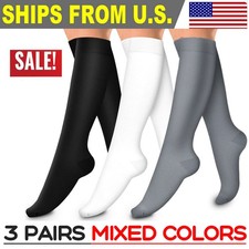 3Pairs Compression Socks 20-30mmHG Knee High Running Sport Long Stockings Ankle