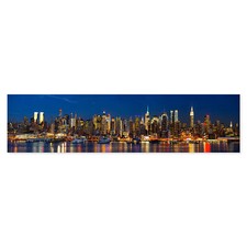 Postereck 2247 Poster Leinwand Panorama, Skyline New York Nacht USA Amerika NYC