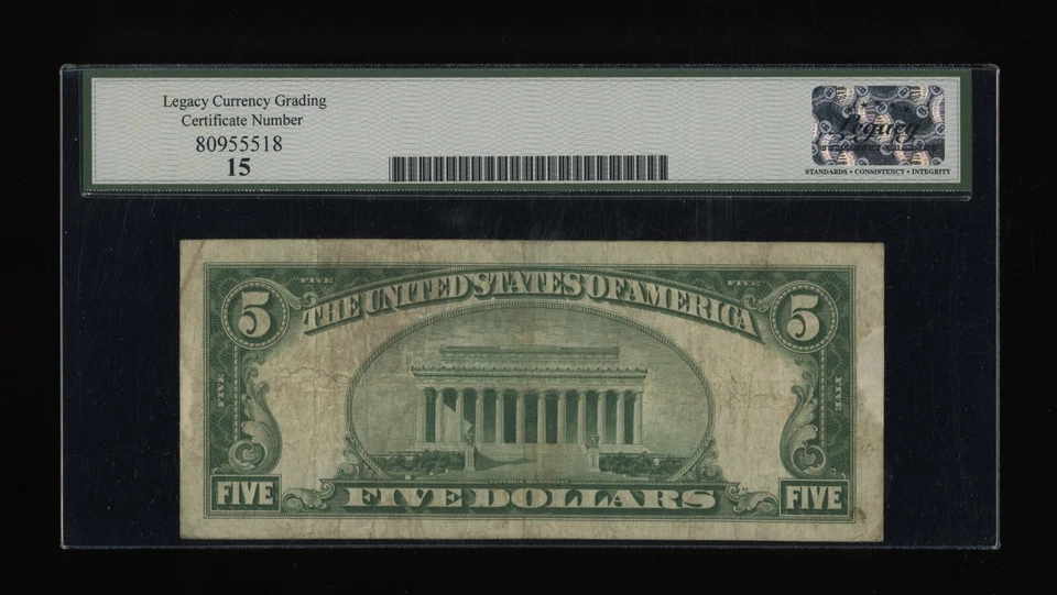DBR 1928 $5 FRN Kansas City Numeral Fr. 1950-J Legacy 15 Serial J00554158A - Image 2 of 2
