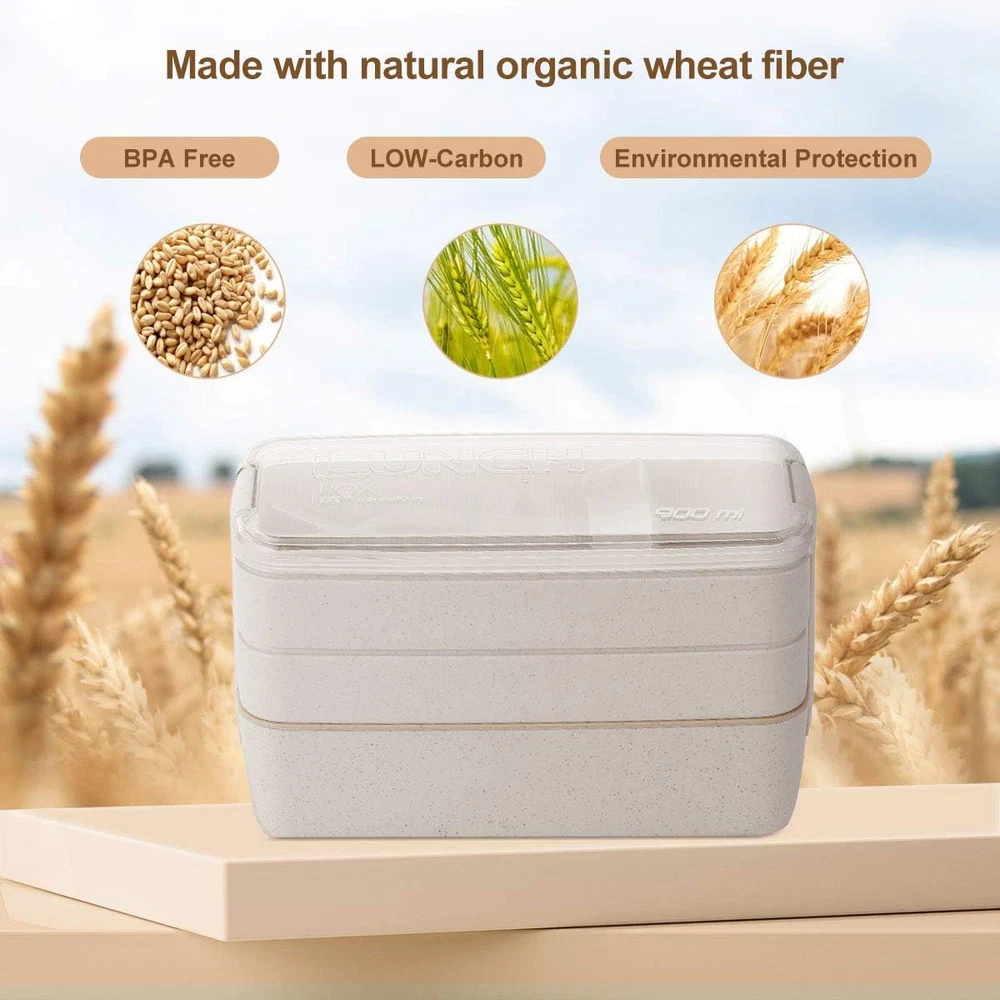 Bento Box for Adults, 3-In-1 Meal Prep Container, 900ML Japanese Lunch Box with
