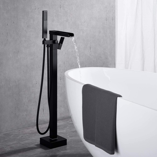 Tub Filler Freestanding Bathtub Faucet Floor Mounted Bathroom with Hand Shower - Picture 41 of 132