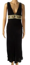 Nicole Miller Collection 100% Silk Black Dress 4 Tea Length Midi Metallic Detail