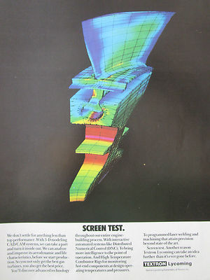 2/1989 PUB TEXTRON LYCOMING 3-D MODELLIERUNG CAD/CAM AUBE GAS TURBINE ORIGINAL ANZEIGE
