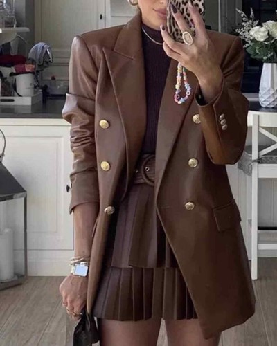 buttoned faux leather blazer