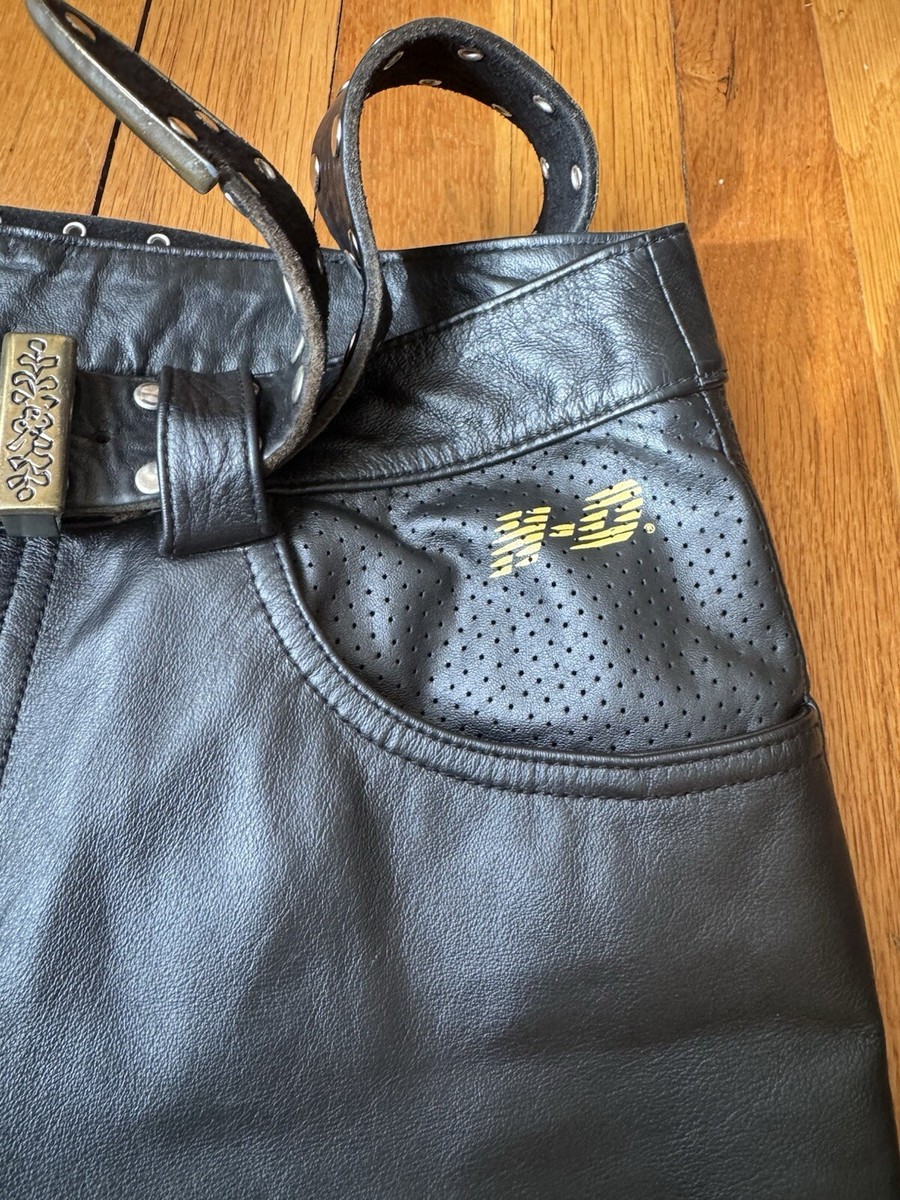 Vintage 90s Harley Davidson Leather Pants - Black & Yellow Leather