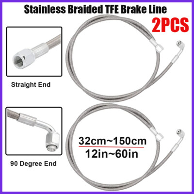 2Pcs -3 AN 12''-60'' Stainless Braided TFE Brake Line Straight x 90° -3 Brake Hose