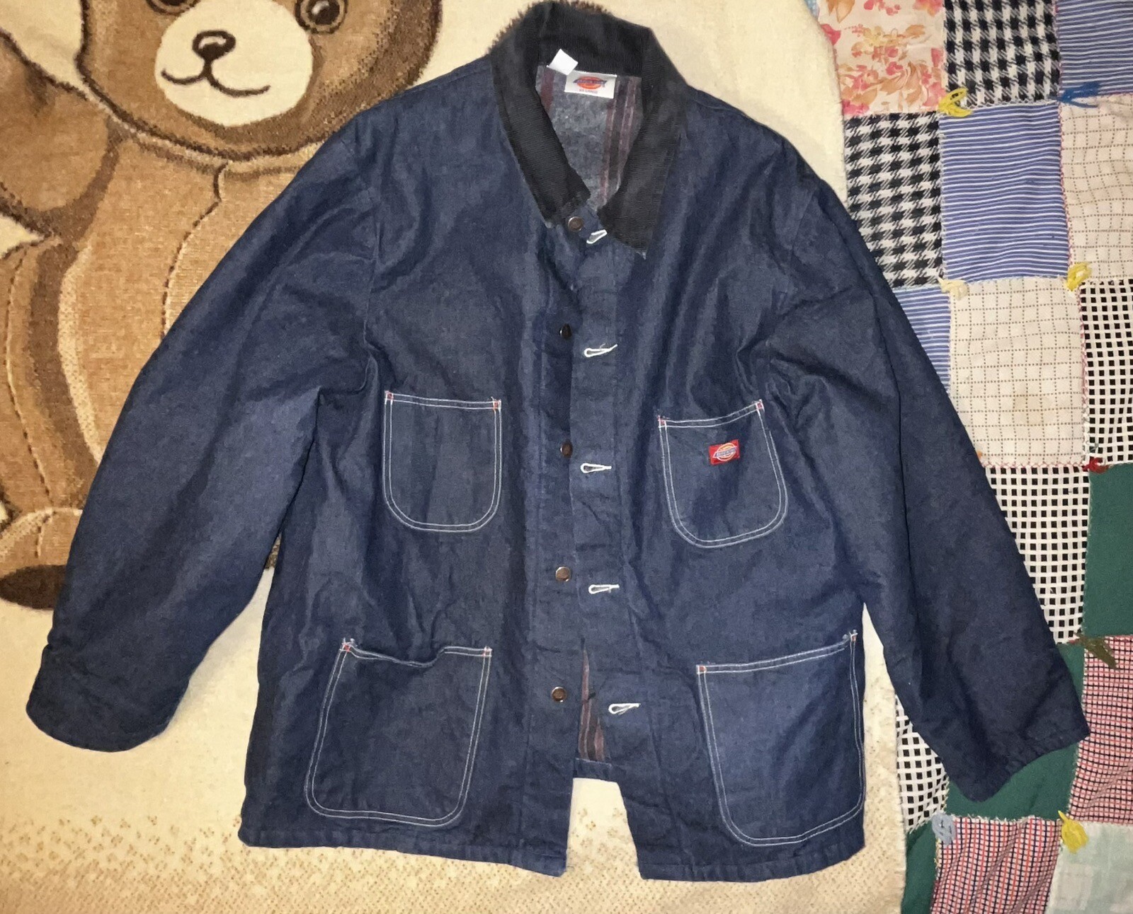 Dickies Chore Jacket Blanket Lined Vintage Barn Dark Blue Denim One