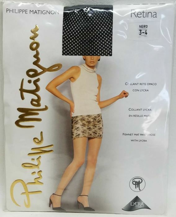 Philippe Matignon FISHNET MAT PANYHOSE Nero/Black 3/4 New