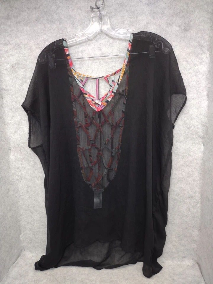 Blusa túnica Jessica Simpson para mujer pequeña 60" busto negra transparente encubrimiento Foto 2 de 4