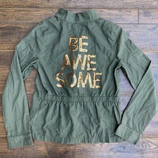 Y2K Epic Threads Olive Utility Zip Up Jacket Studded Sequins Girls XL Military