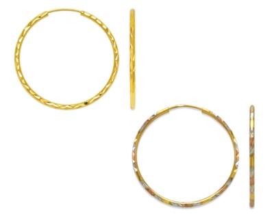 Echte 14K gelbes dreifarbiges Gold 1,8 mm DC Rundrohr Creolen Damen alle Größen