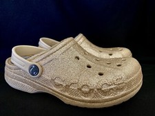 CROCS BAYA LINED GLITTER CLOGS Size J3 Slip On Shoes Gold