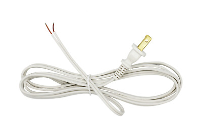 White Lamp Cord, 12 Foot Long Replacement Repair Part, 18/2 SPT-1 Wire 
