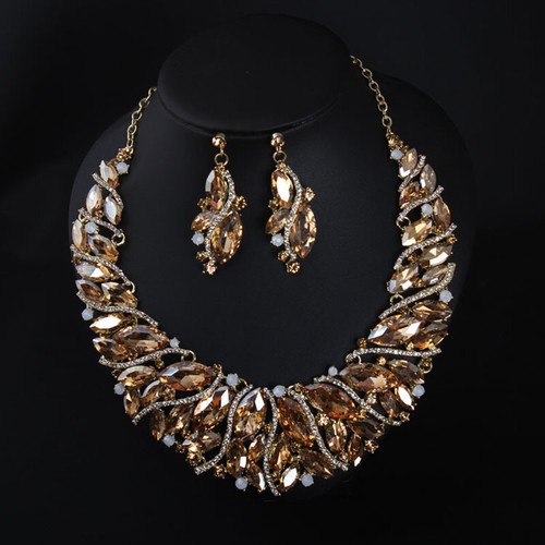 Crystal Jewelry Set Statement Necklace Earring Choker Bibs Women Bridal Wedding - Picture 167 of 174