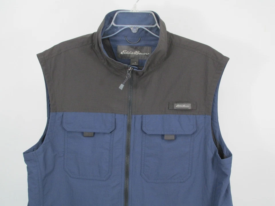 EDDIE BAUER Fishing Vest Men Large Tall Blue Camping Outdoors Nylon Pockets - Image 3 of 4