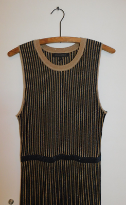 NWOT Banana Republic Lurex Pleated Dress M Gold Navy Blue | eBay