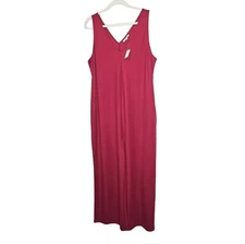 Sleeveless Maroon Jumpsuit Studio B V-Neckline Pockets Pull On Boxy Lagenlook