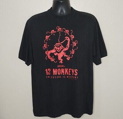 Vintage 90s 12 Monkeys Adult XL T-shirt Movie Promo Tee Brad Pitt Black RARE | eBay