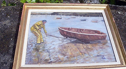 1990 Original Signed James Oil on Board Launching Dingy Stoneworks Quay St Mawes - Picture 3 of 12