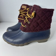 Sperry Boots Womens Berry Wine Saltwater Quilted Rain Duck Waterproof Size 5