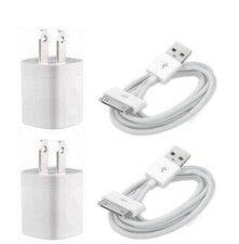 2-Set Home Wall AC Charger 30 pin Data Charging Cable for iPhone 3G 4 ipod Nano