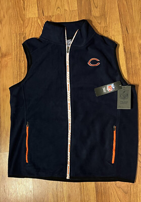 $95 Chicago Bears NFL Team Apparel Fleece Navy Blue Full Zip Vest Jacket Men s S