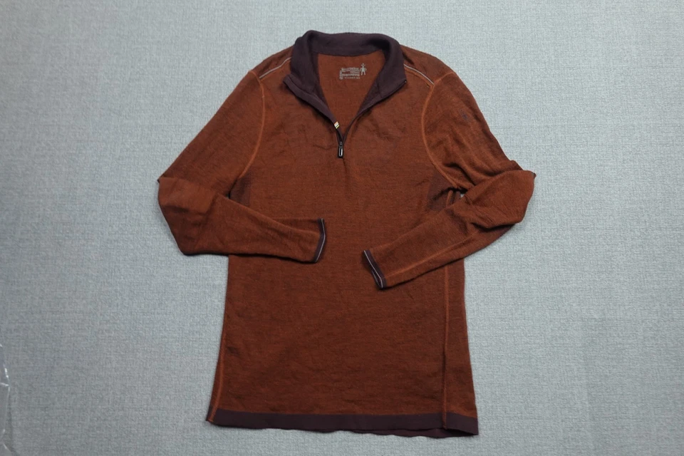Smartwool Quarter 拉链毛衣男式中号橙色羊毛 Intraknit 250 徒步跑步 — 第 4/4 张图片