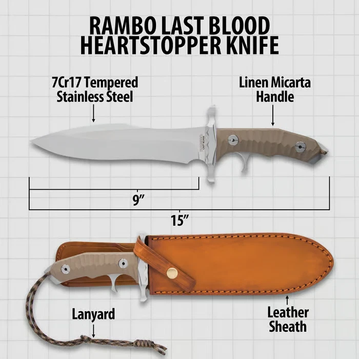 Cuchillo de combate Rambo Last Blood Stallone Heartstopper Bowie Full Tang UC3461 7Cr17 Foto 4 de 4