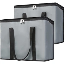 2-Pack Insulated Reusable Grocery Bag with Zippered Top X-Large Frozen Foods Co