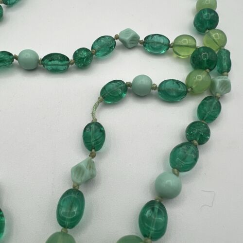 Vintage Glass Beaded Necklace Long Flapper Multi Green Hand Knotted 60" Germany - Picture 4 of 9
