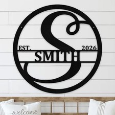 Personalized Script Monogram Sign, Family Name Metal Wall Decor Est Year