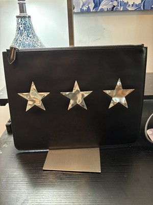 Authentic Givenchy Black Leather Star Clutch   Excellent Condition   Rare