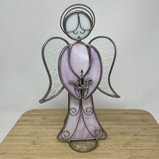 Pink Stained Glass Singing Angel Free Standing Figurine Leaded Frame 10 Halo