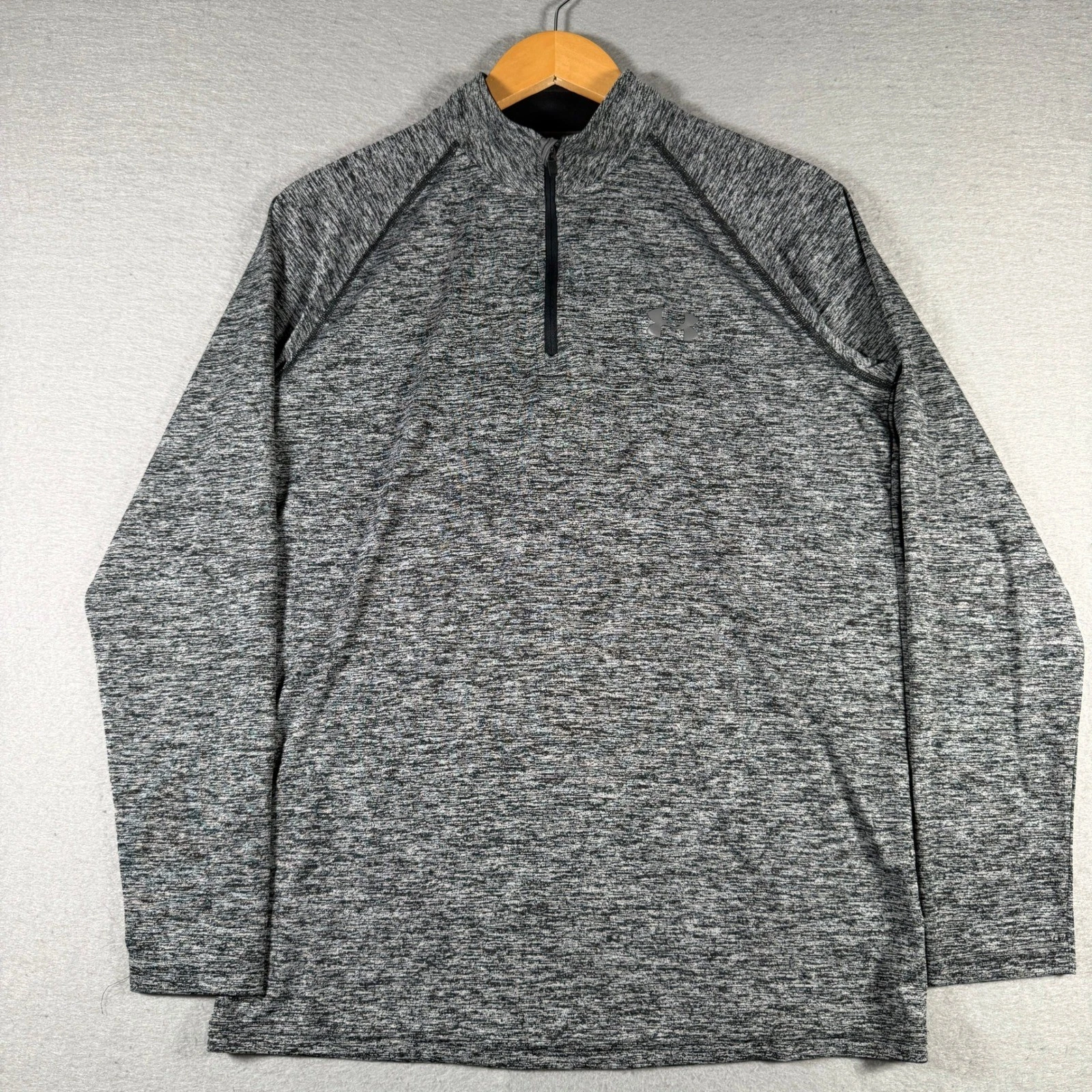Under Armour Mens HeatGear Tech Quarter Zip Gray Space Dye Pullover Small 13840