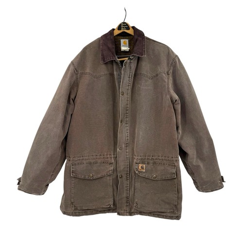 Vintage Carhartt C52 CHT Mens Jacket Brown XL Blanket Lined Distressed Workwear
