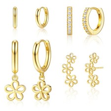 Gold Flower Earrings for Women,Huggie Small Stack Cartilage Stud Hoop Earring...
