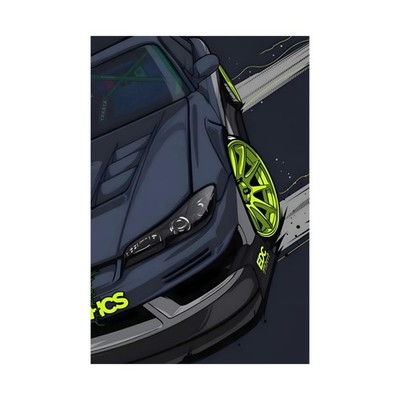Neon Drift Car Poster   Satin Street Racing Wall Art (24 × 36 in)