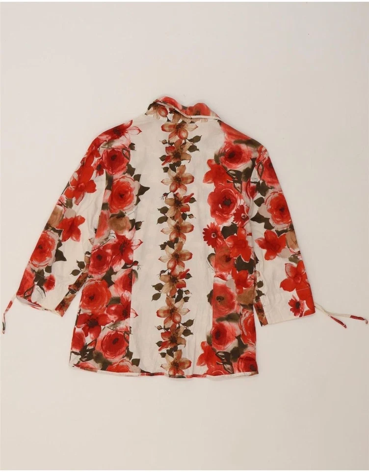 NARACAMICIE Womens 3/4 Sleeve Shirt Blouse UK 14 Medium Red Floral Cotton AM12 — 第 2/3 张图片