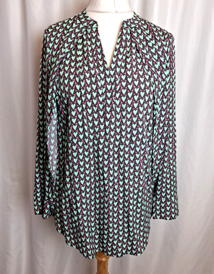 Mint Velvet Nat Heart Print Blouse Shirt Long Sleeved V-Neck Women's UK10 C4864