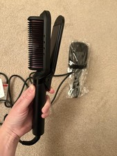 Hot Comb with Flat Iron Hair Straightener Brush 2 in 1, 3X Less Heat Damage