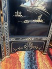 Vintage Chinese Black Lacquer 4 Panel Screen Hand Painted Coromandel Style — photo 5