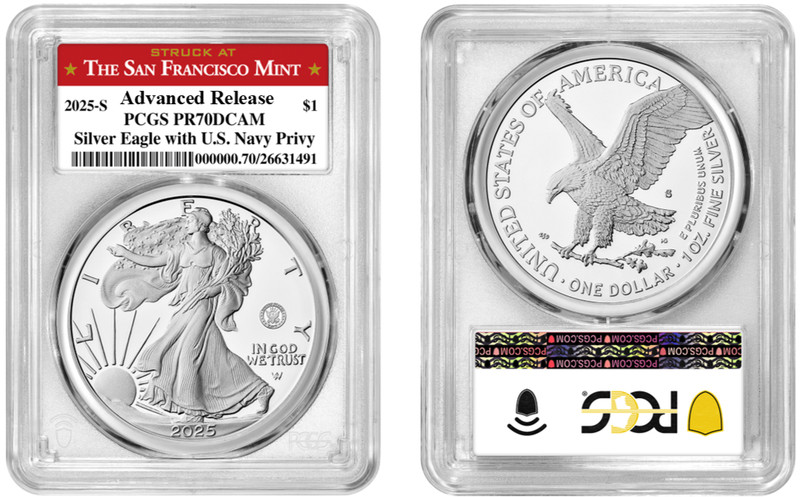 2025 S Silver Eagle $1 US Navy Privy PCGS PR70DCAM Advanced Release #98