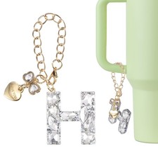 Letter Charm for Stanley Tumbler Cup, Bow Heart Initial H Letter Charm, White
