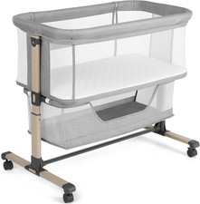Portable Adjustable Bassinet Sleeper - Breathable Light Grey Baby Bedside Bed