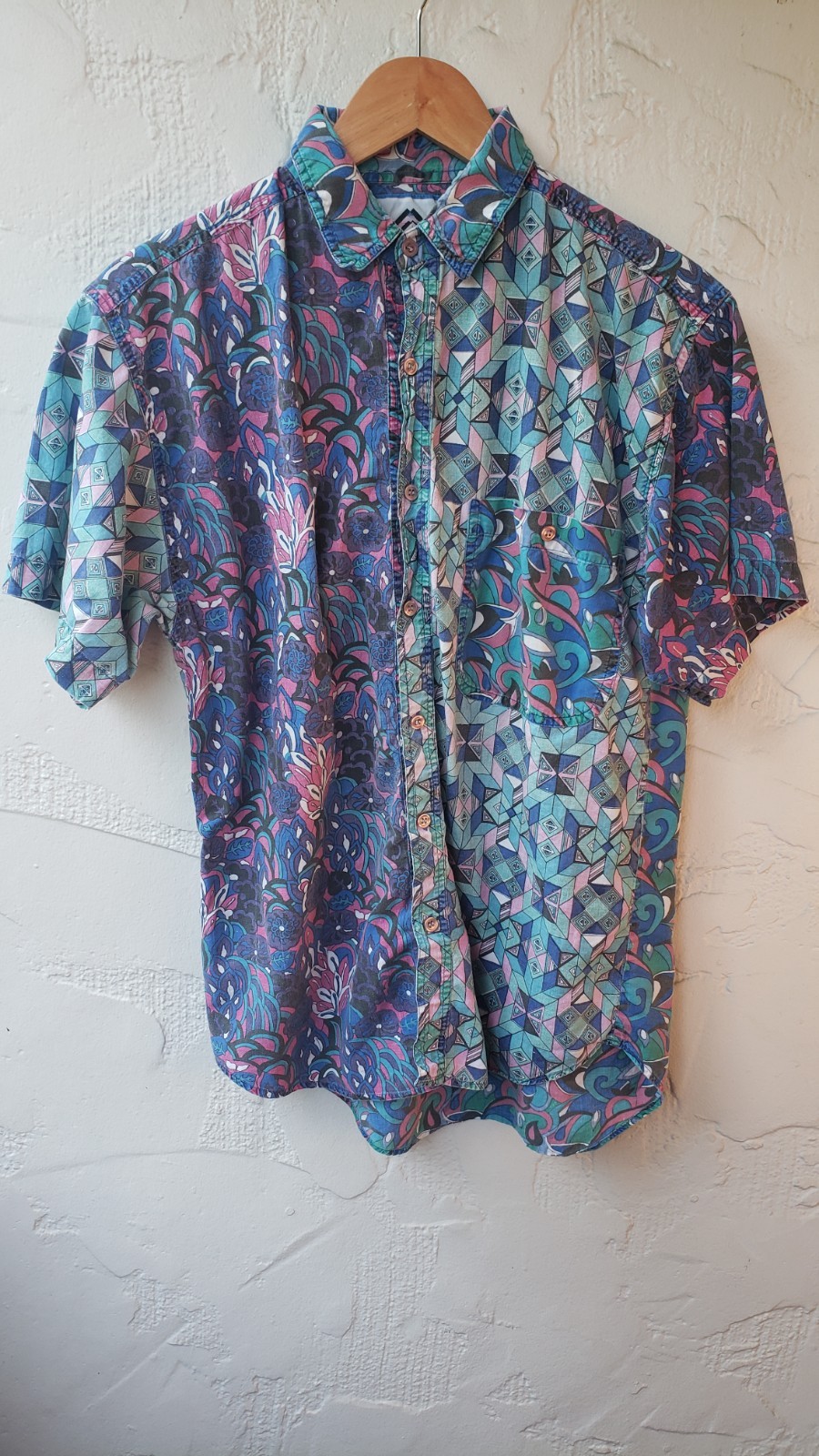 80s Santana Split Print Pattern Button Up Size S - image 1