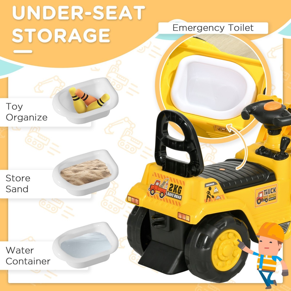 rolly toys S2602424 JCB Licensed Ride on Toy Tipping Tray, Yellow, 93 x 44 x 52 cm