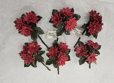 Vintage Darice Classical Silk Mini Christmas Poinsettia 6 Picks 3-1" Flowers Ea