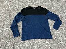 Zara Man colorblock sweater mens Large blue black long sleeve knit pullover