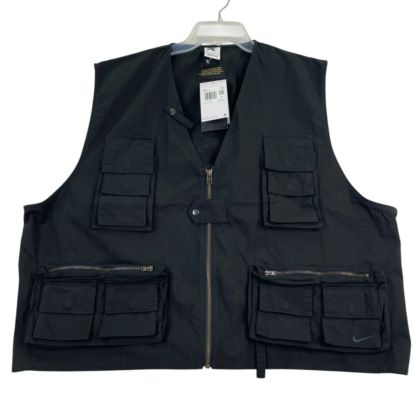 Nike Life Utility Vest Men Sz 2XL Black Full Zip Cargo Pockets FN3214-010 New