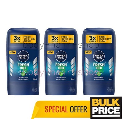 Nivea Men Fresh Kick Stick Deodorant 48H Schweißschutz Geruchsabwehr 50ml 3er...